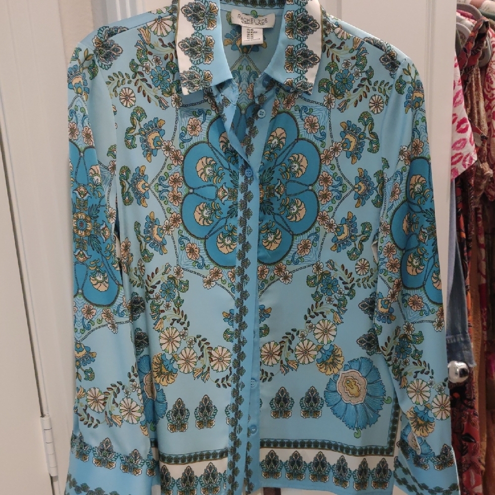Rachel Zoe Blue Floral Women''s Shirt - Picture 2 of 6